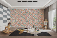 Whimsical Happy Faces and Flower Patterned Decor Wallpaper⁠