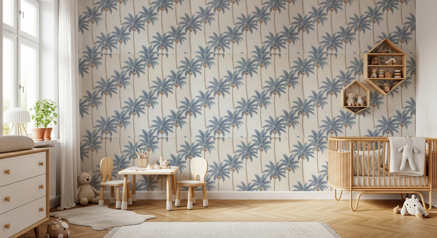Elegant Blue Tropical Palm Tree Garden Wallpaper Wallpaper⁠