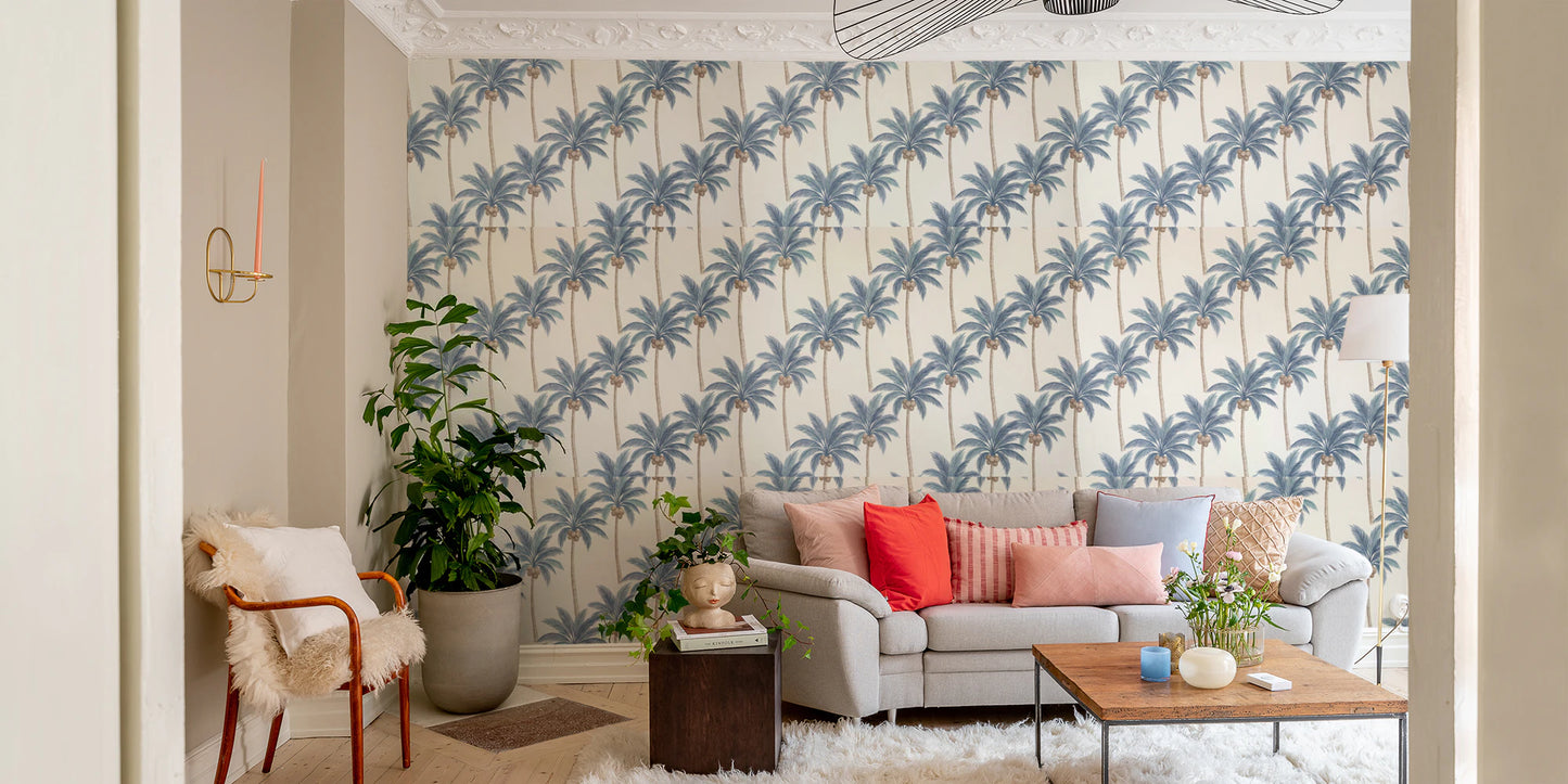 Elegant Blue Tropical Palm Tree Garden Wallpaper Wallpaper⁠