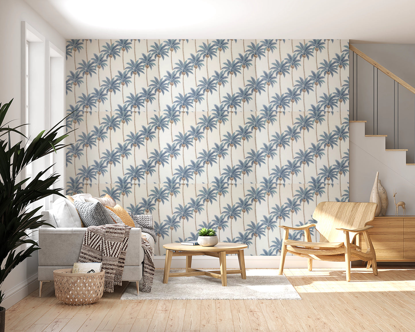 Elegant Blue Tropical Palm Tree Garden Wallpaper Wallpaper⁠