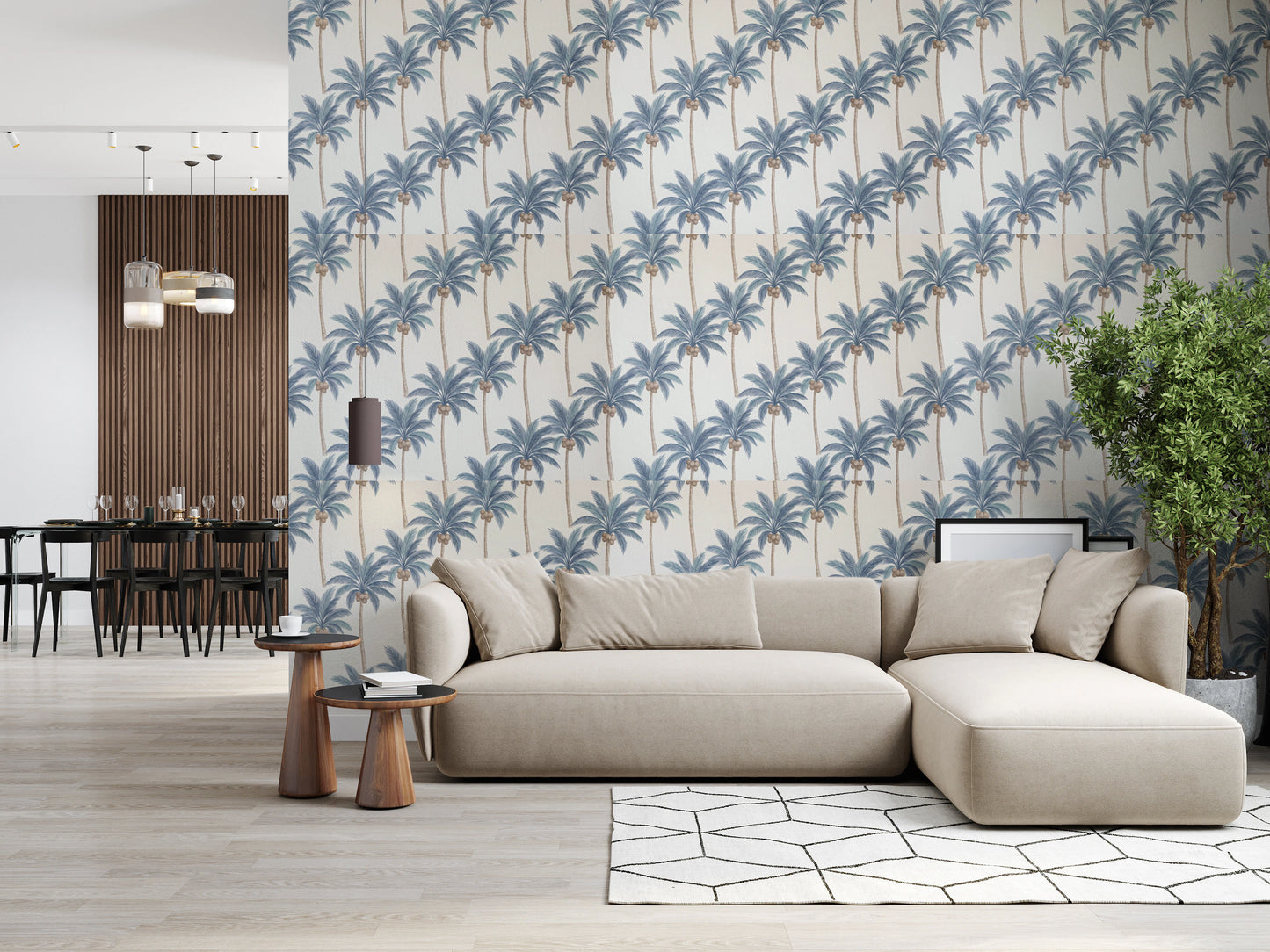 Elegant Blue Tropical Palm Tree Garden Wallpaper Wallpaper⁠