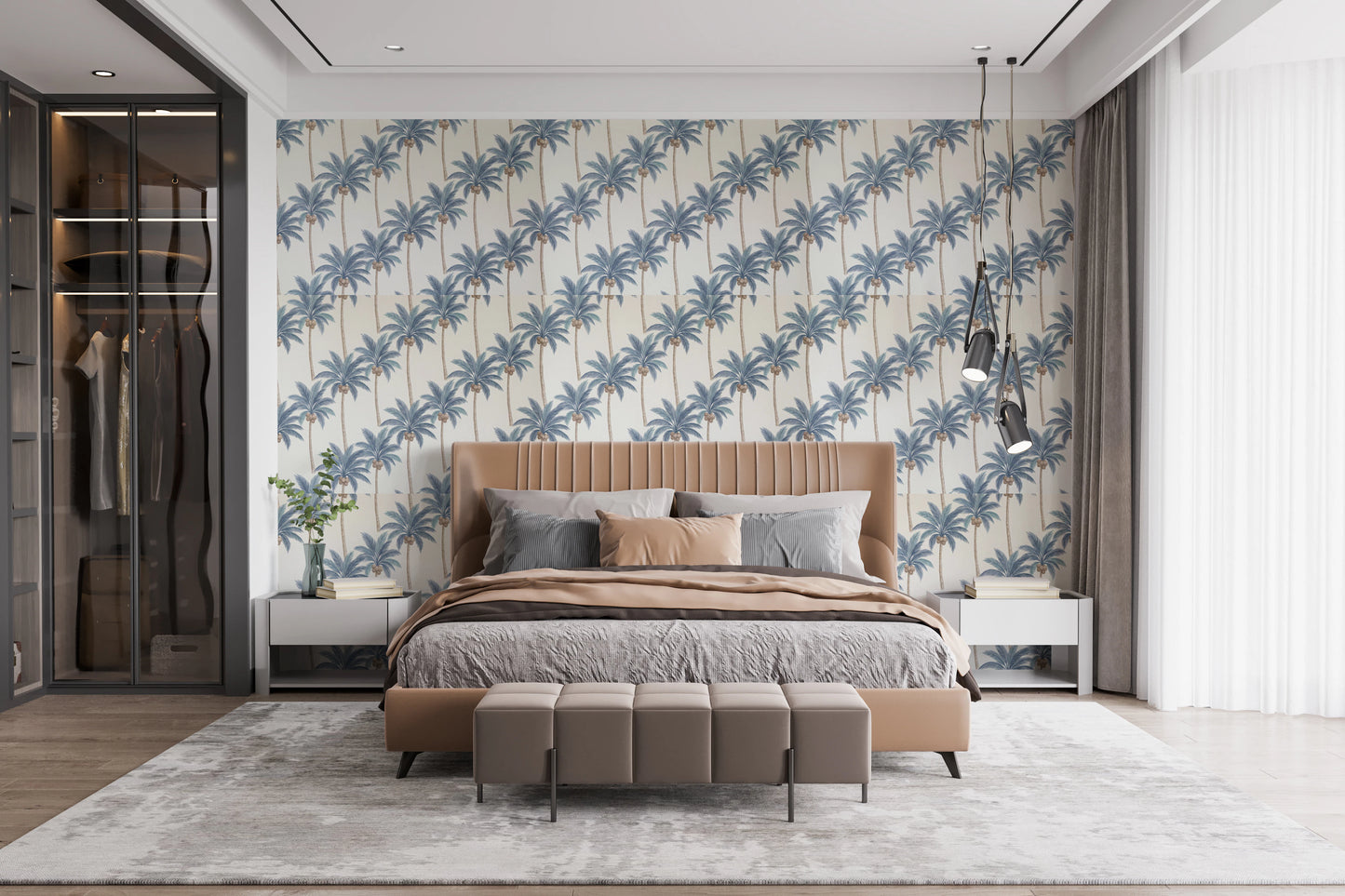Elegant Blue Tropical Palm Tree Garden Wallpaper Wallpaper⁠
