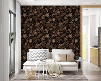 Fall Floral - Brown Beige Wallpaper⁠