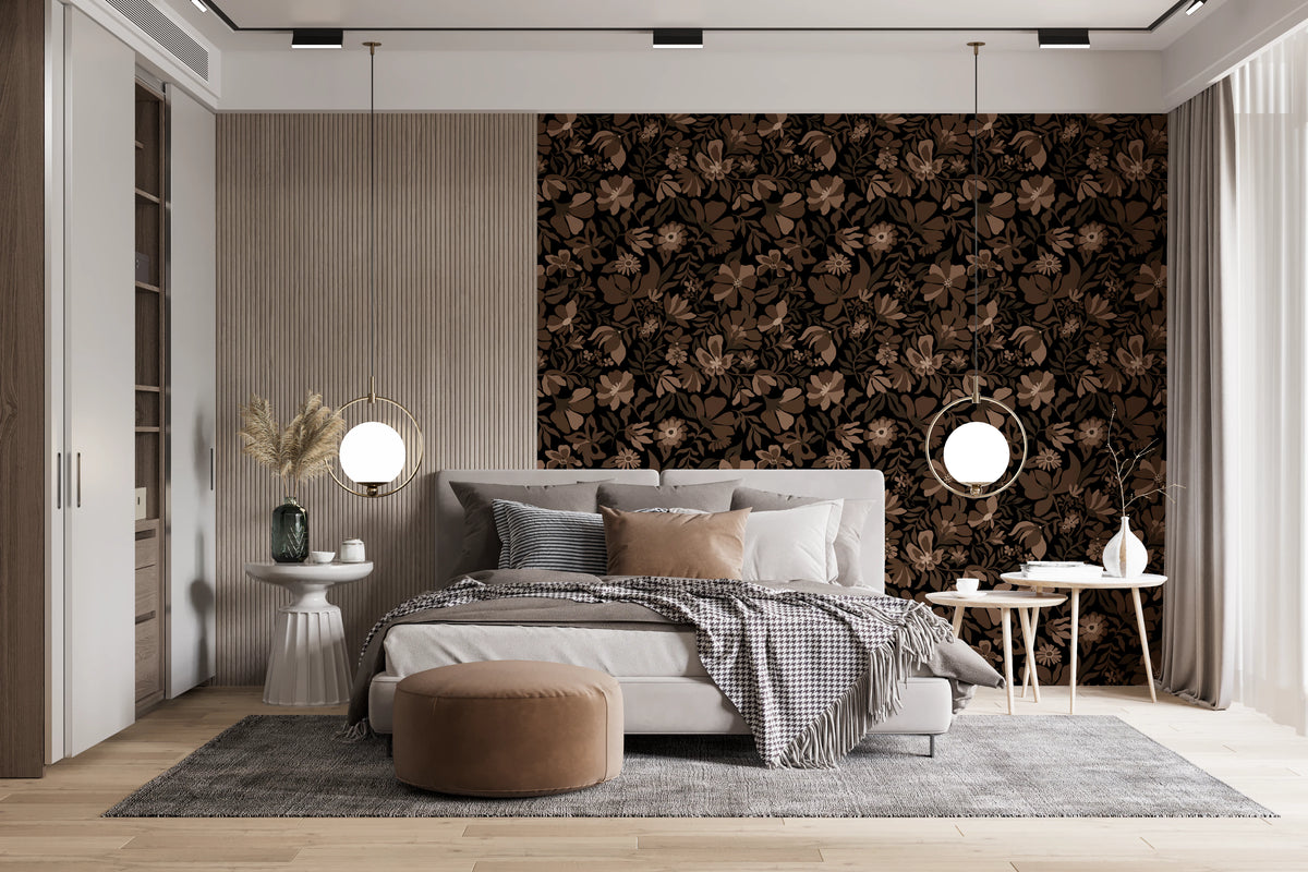 Fall Floral - Brown Beige Wallpaper⁠