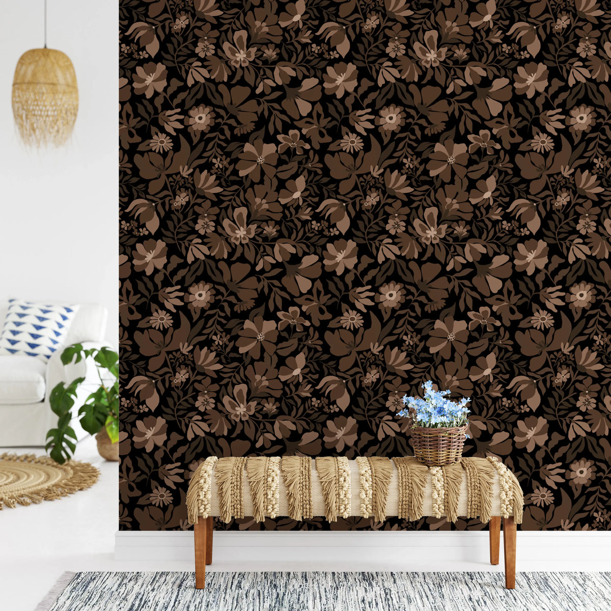 Fall Floral - Brown Beige Wallpaper⁠