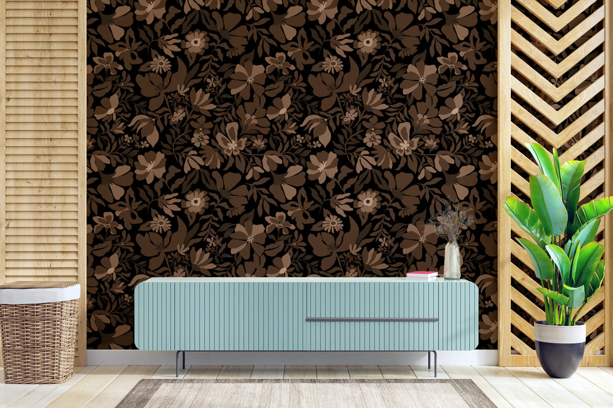 Fall Floral - Brown Beige Wallpaper⁠