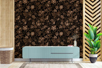 Fall Floral - Brown Beige Wallpaper⁠