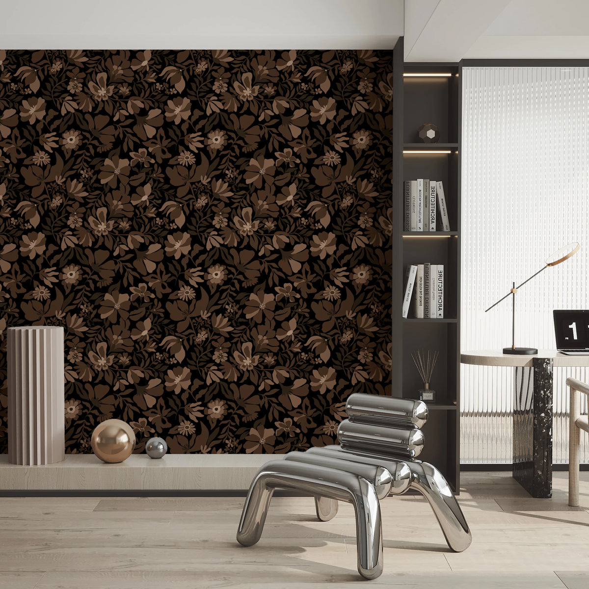 Fall Floral - Brown Beige Wallpaper⁠
