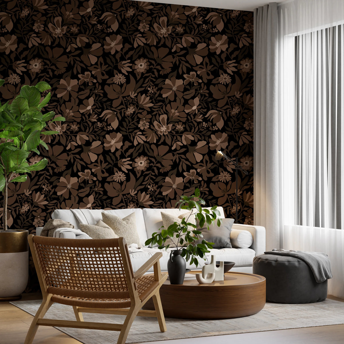 Fall Floral - Brown Beige Wallpaper⁠
