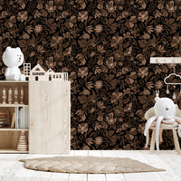 Fall Floral - Brown Beige Wallpaper⁠