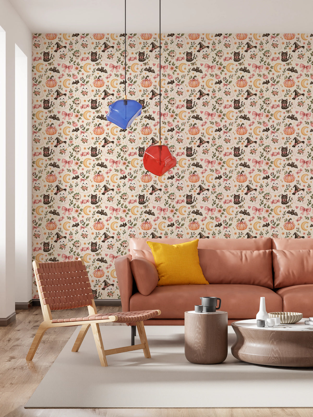 Cute Spooky Halloween Ghosts and Cats Pattern Wallpaper⁠
