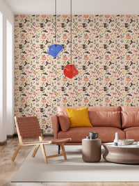 Cute Spooky Halloween Ghosts and Cats Pattern Wallpaper⁠