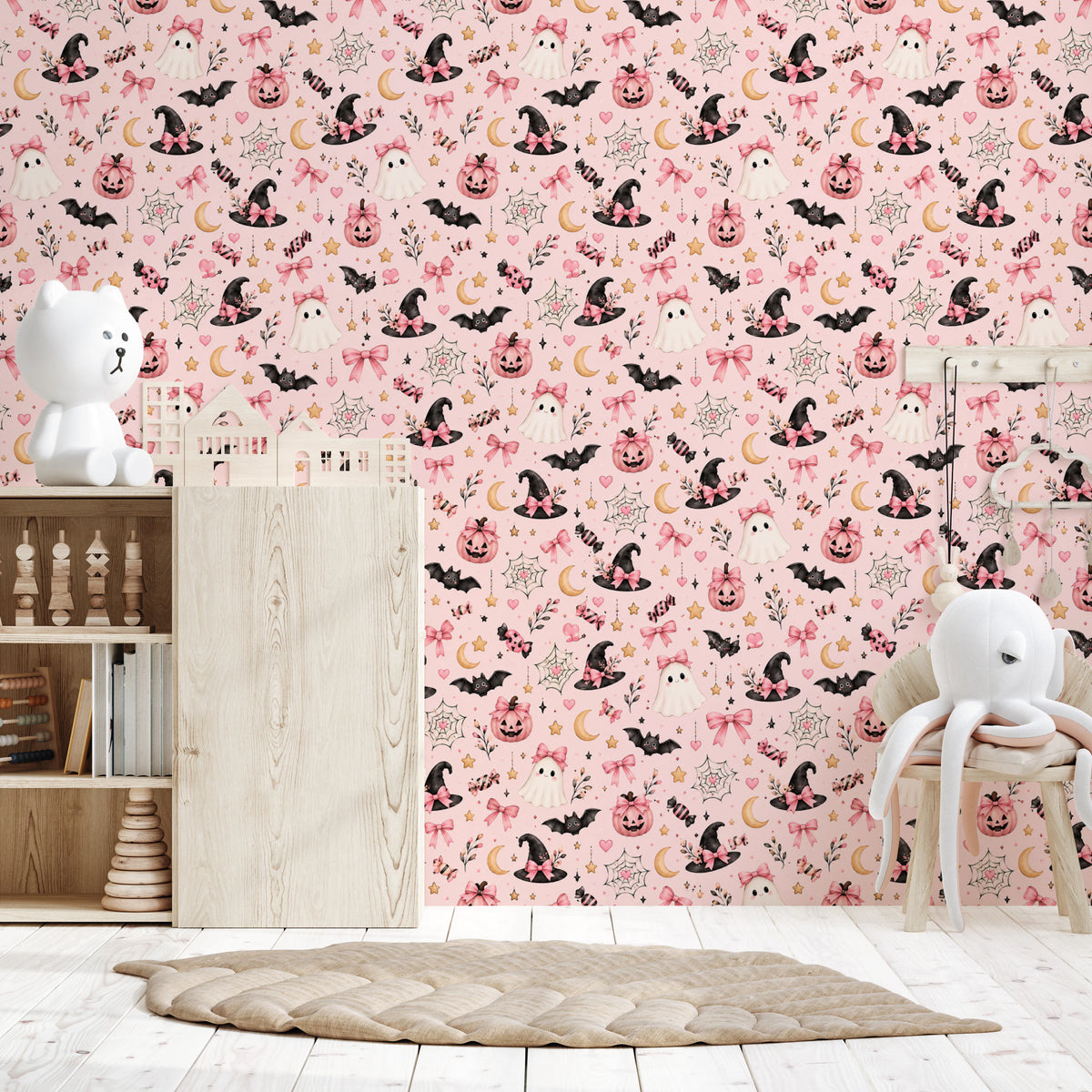 Cute Kawaii Halloween Pastel Pink  Wallpaper⁠