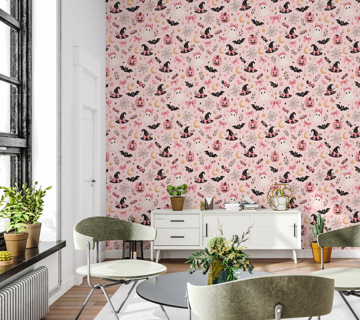 Cute Kawaii Halloween Pastel Pink  Wallpaper⁠