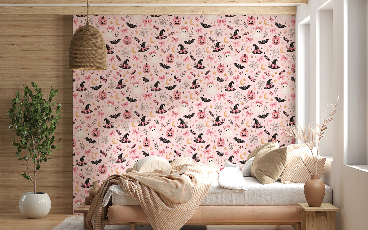 Cute Kawaii Halloween Pastel Pink  Wallpaper⁠