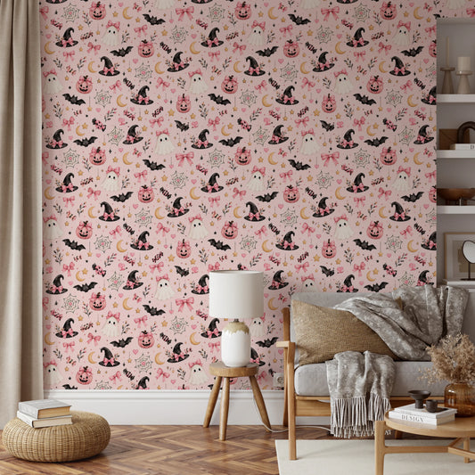 Cute Kawaii Halloween Pastel Pink  Wallpaper⁠