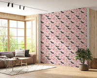Cute Kawaii Bat and Pink Bow Pattern Wallpaper⁠