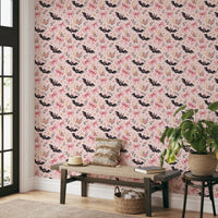 Cute Kawaii Bat and Pink Bow Pattern Wallpaper⁠