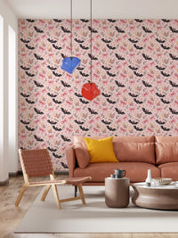 Cute Kawaii Bat and Pink Bow Pattern Wallpaper⁠