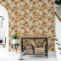 Spooky Halloween Ghost and Pumpkin Pattern Wallpaper⁠