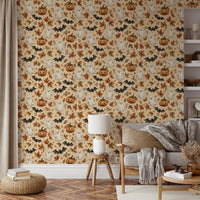 Spooky Halloween Ghost and Pumpkin Pattern Wallpaper⁠