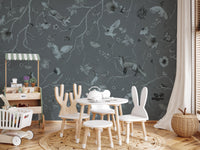 Whimsical Woodland Gray Wall Mural