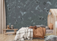 Whimsical Woodland Gray Wall Mural