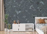 Whimsical Woodland Gray Wall Mural