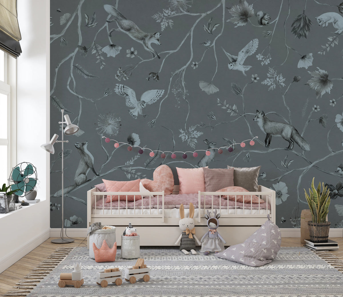 Whimsical Woodland Gray Wall Mural