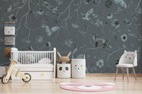 Whimsical Woodland Gray Wall Mural