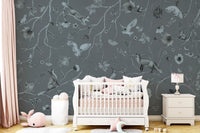 Whimsical Woodland Gray Wall Mural