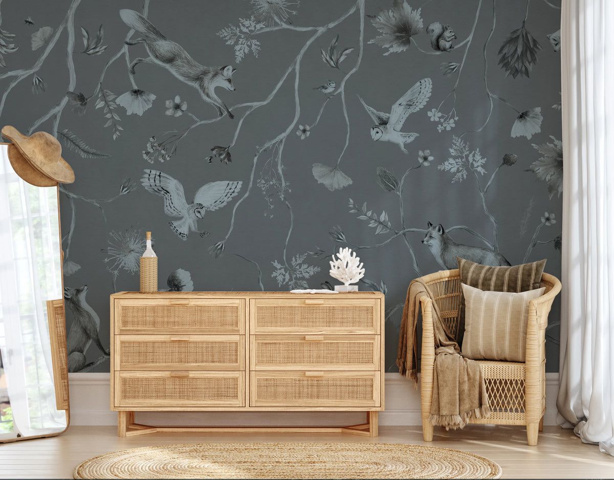 Whimsical Woodland Gray Wall Mural