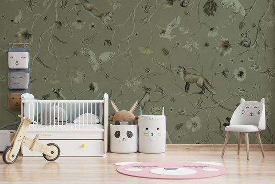 Sage Green Woodland Whisper Wall Mural