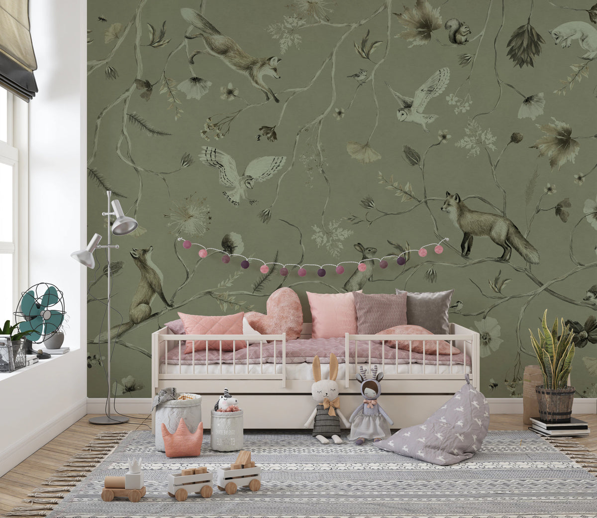 Sage Green Woodland Whisper Wall Mural