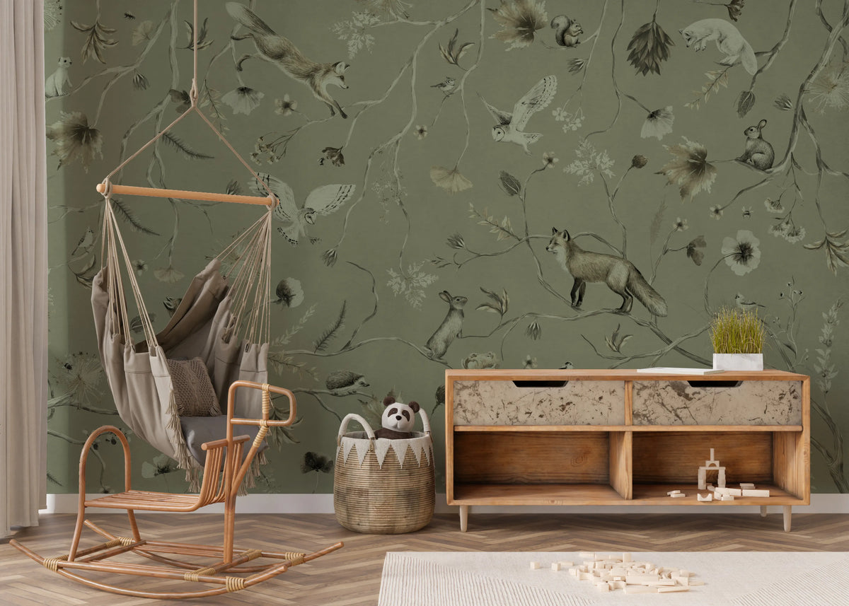 Sage Green Woodland Whisper Wall Mural