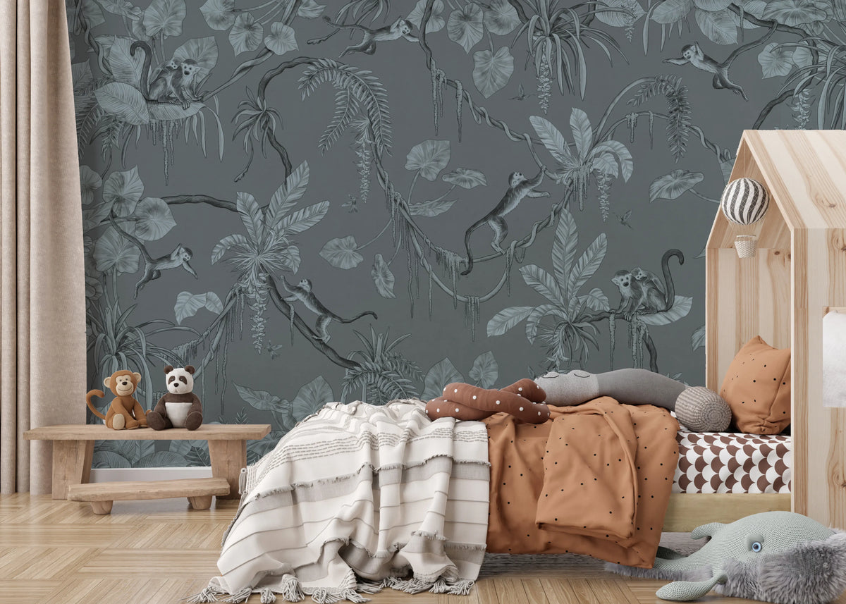 Jungle Sketch - Blue Serenity Wall Mural