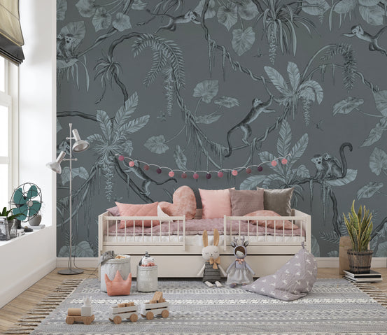 Jungle Sketch - Blue Serenity Wall Mural
