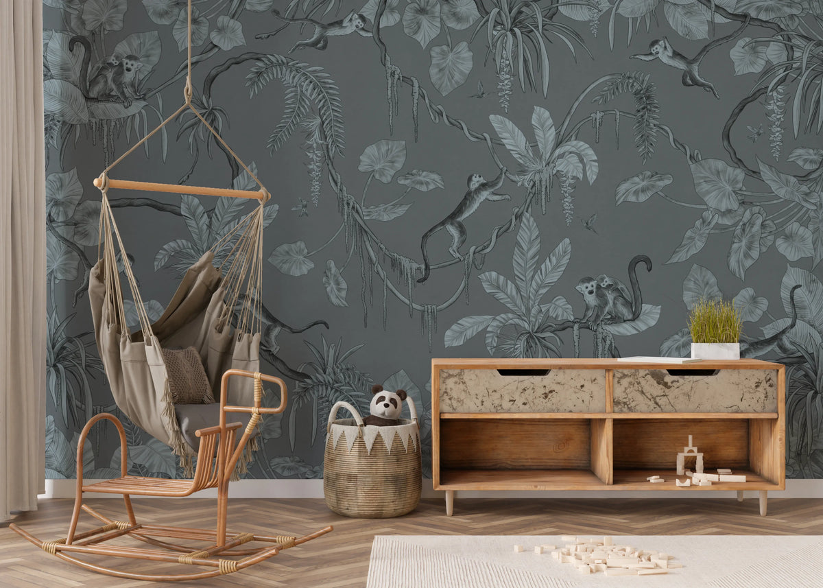Jungle Sketch - Blue Serenity Wall Mural
