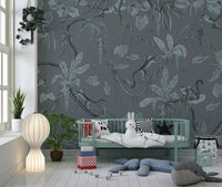 Jungle Sketch - Blue Serenity Wall Mural