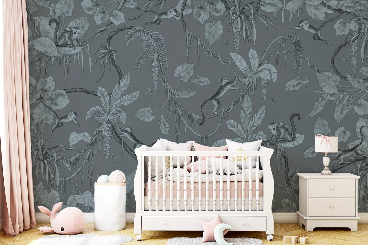 Jungle Sketch - Blue Serenity Wall Mural