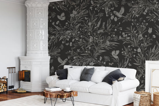 Nocturnal Song: Floral & Birds Wall Mural
