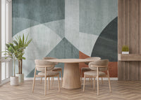Soft tone geometric mural for interior walls
