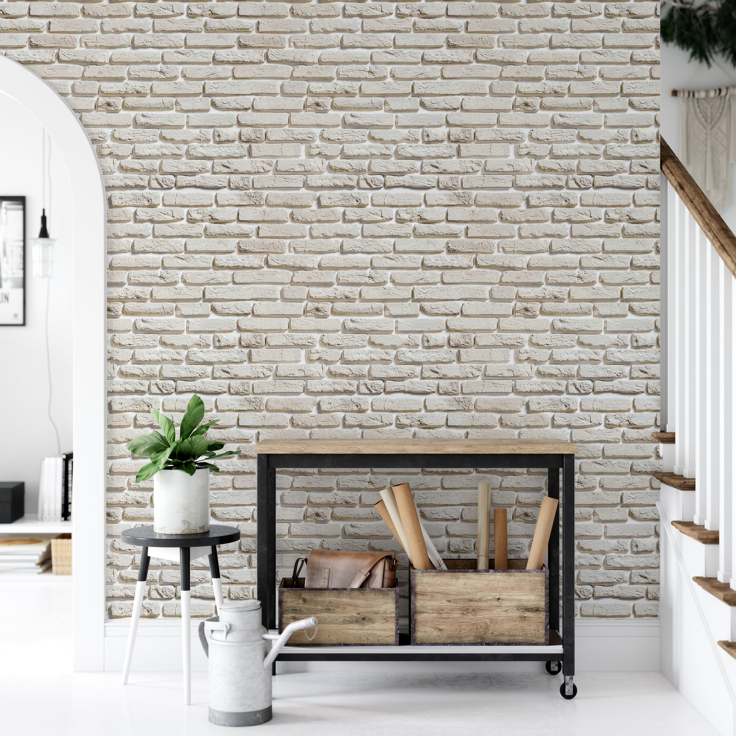 Old Vintage White Color Brick Wallpaper For Walls