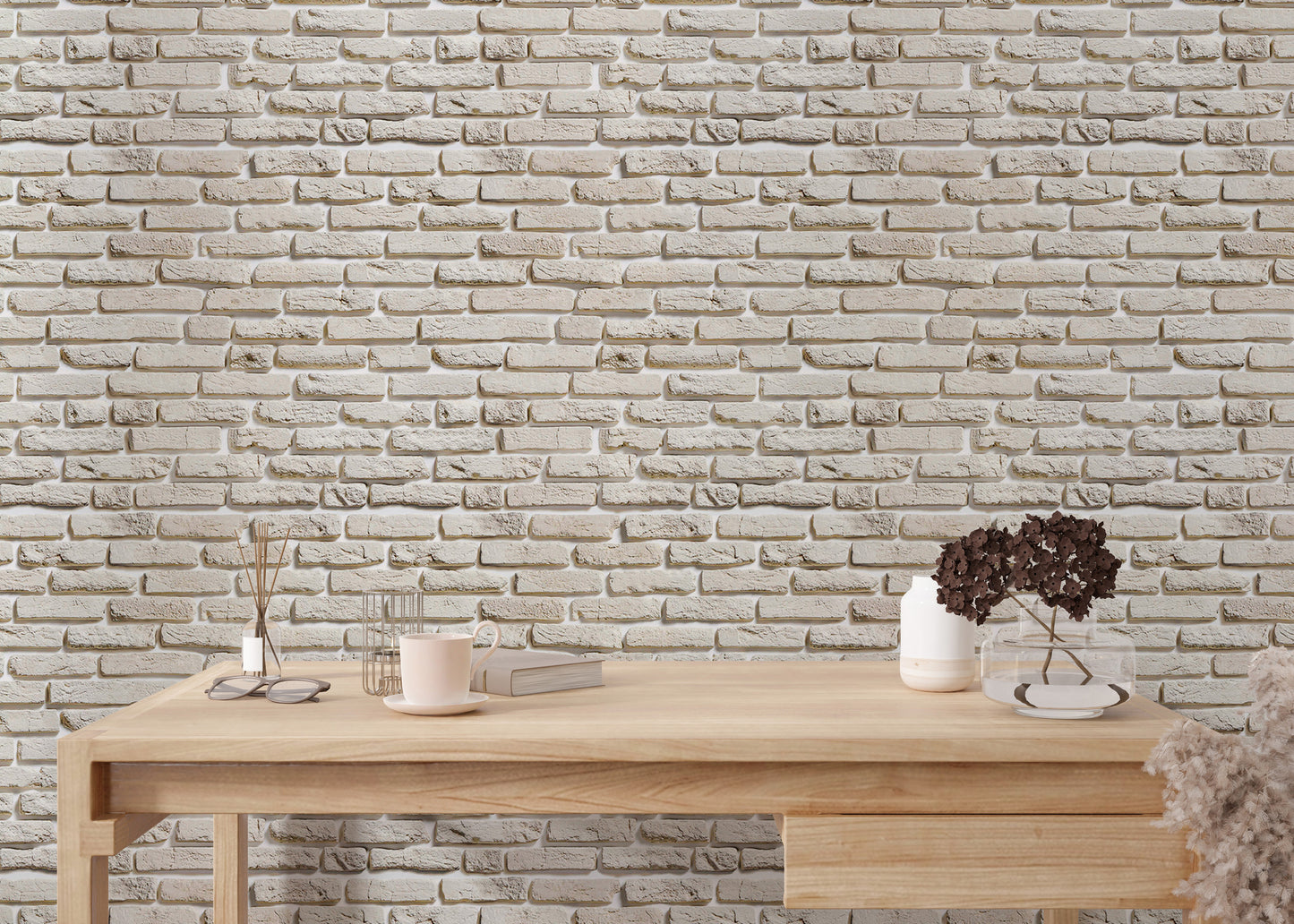 Old Vintage White Color Brick Wallpaper For Walls