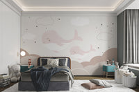 Whimsical sleepy whales design for serene walls