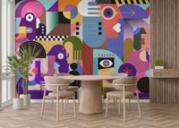 Abstract faces mural with bold colors

