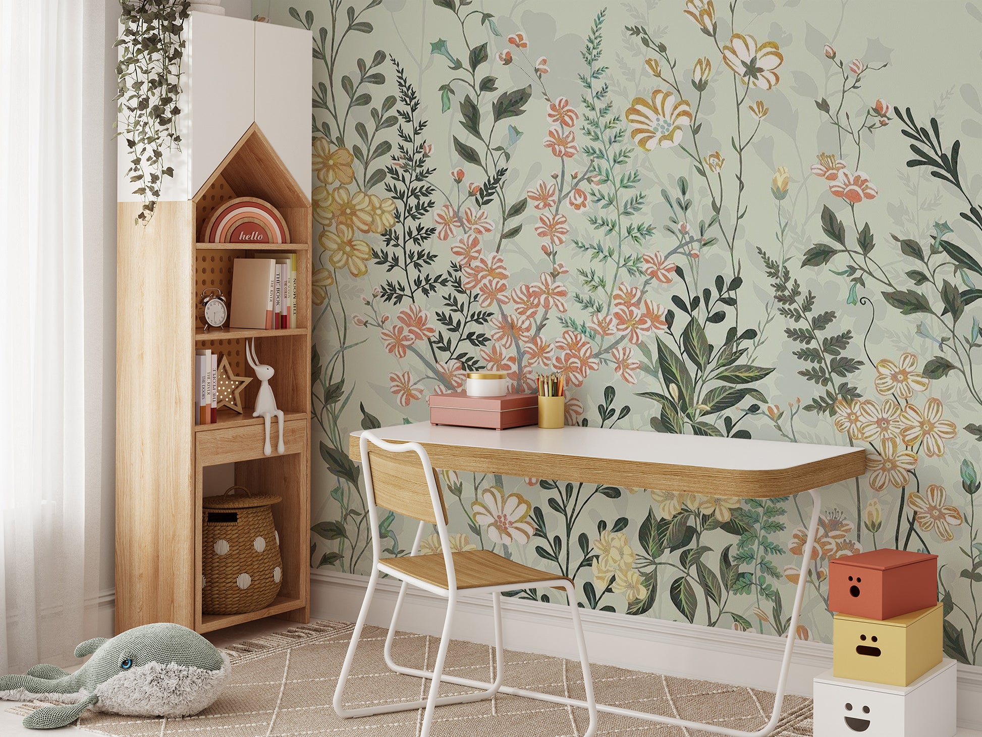 Vibrant watercolor meadow wallpaper for tranquil rooms
