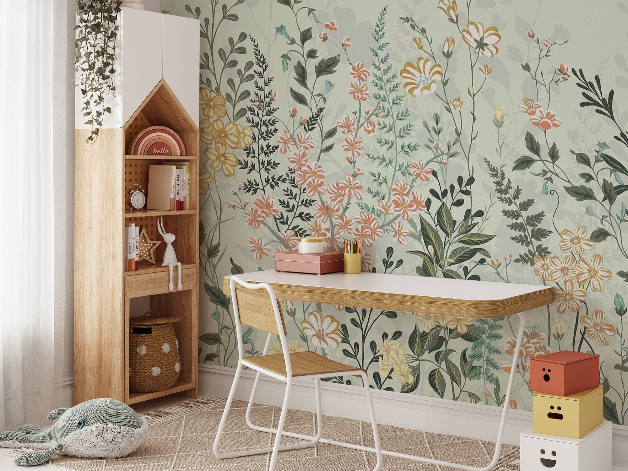 Vibrant watercolor meadow wallpaper for tranquil rooms
