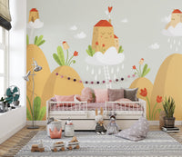 Mountain wallpaper mural in earthy tones
