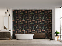 Elegant black wallpaper with painted fish art